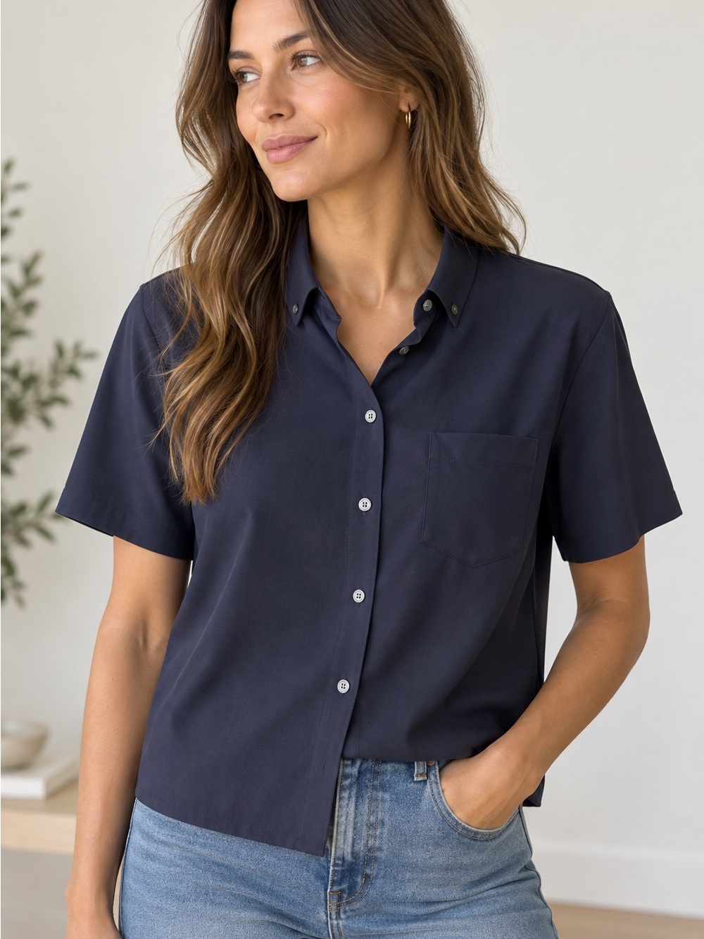 Theory Navy Short-Sleeve Button-Down Shirt